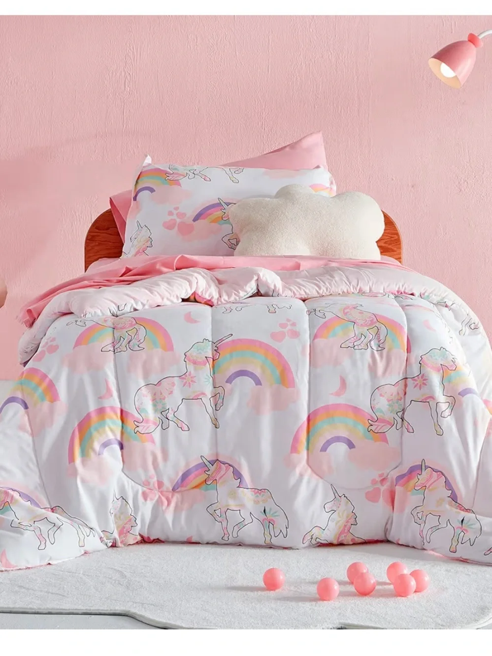 Sleep Zone Unicorn Rainbow Pink Twin Comforter Set - Two Pieces